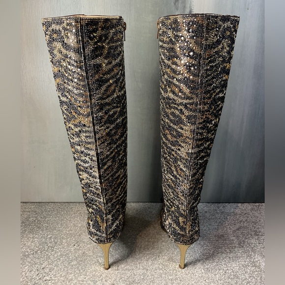Betsey Johnson Brea Leopard Rhinestone Tall Boots NIB Stiletto Pointed Toe - Picture 4 of 14